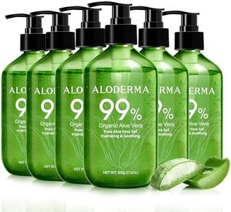 Aloderma Aloe Vera Gel - Large 17.6oz Value Pump - Made within 12 Hours of Harvest with 99% Organic Aloe Vera, Lightweight, Non-Sticky for Sunburns, Natural, Soothing Aloe Vera for Face & Hair, 6-Pack