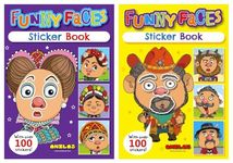 Anilas Set of 2 Funny Faces Sticker Book & Colouring Activity Book, Themes Include Unicorns, Dinosaurs, Pirates, Space, Princess, Mermaid, Knights, Diggers, Ideal for Children Aged 3-8(Funny Faces)