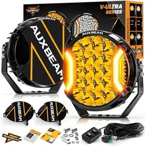 Auxbeam V-Ultra 9" Round Amber Lights, 270° Ultra-Wide Side Shooter Spotlights with Amber DRL& Black Cover, 300W 35600LM Universal Dual Color Off-Road Driving Fog Pods for Jeep Truck ATV, 2Pcs
