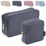 MAGEFY Small Makeup Bag Cosmetic Bag for Women Girls, 2 Pcs Corduroy Make up Bag for Purse Makeup Pouch with Compartments(Black)