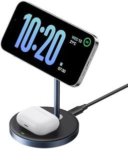 UGREEN MagFlow 2 in 1 iPhone Ladestation kompatibel mit Magsafe Ladegerät Wireless Charger für iPhone 16/16 Pro/16 Pro Max/15/14/13/12, AirPods 3/2/Pro, Ladeständer unterstützt Standby-Funktion