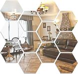 Fallaloe Mirror Wall Sticker,12 PCS Removable Acrylic Mirror Stickers,DIY Wall Decor Mirror Hexagon Wall Sticker Wall Decal for Home Living Room Bedroom Deco (4.9x4.3x2.4inch) (Silver-12)