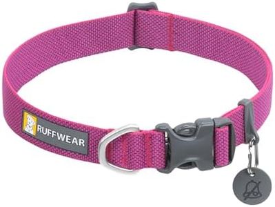 RUFFWEAR Hi & Light Collar, Large Dog Collar with Aluminium D-Ring, Adjustable Length Pet Dog Collar, Comfy Soft Fabric, Animal Collar with Dog Lead Attachment Ring, 51-66cm, Alpenglow Pink
