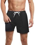 LUCOWEE Plus Size Swim Shorts for Men with Liner Swim Trunks Swimsuit with Boxer Brief Compression Liner Black Swim Trunks Boxer Brief Lined