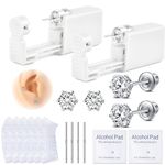 AVYRING 14Pcs Disposable Ear Piercing Kit with 5MM Cubic Zirconia Studs - Complete Set for Safe and Easy At-Home Ear Piercing, 316L Surgical Stainless Steel Piercing Gun Kit for Women Man