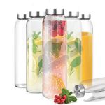 Brezzycloud Glass Water Bottle for Fridge with Steel Cap | Leak proof & detox water bottle glass | Wide mouth & Easy to Clean | Best Usage for Office/School/College | Set of 6, 800ml | Clear