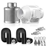 Hon&Guan Air Filtration Kit 4 inch 100CFM Inline Duct Fan with 4 x 10 Carbon Filter Odor Control System and 2 Black Dryer Vent Hose for Hydroponics Indoor Grwo Tent, Planting Room, Air Circulation