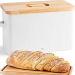 Norkin Large Bread Box with Cutting Board Lid, 13.5” x 7.5” x 9”, Holds 2+ Loaves, Breadbox for Kitchen Countertop, Air Vents to Keep Bread Fresh, Farmhouse Bread Saver Box, Homemade Bread Storage