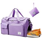 Aedcbaide Travel Bag for Women Men,Waterproof Gym Bag with Shoe Compartment,Lightweight Foldable Duffel Bag,Storage Bag,Dry and Wet Organiser Bag,Large Weekend Bag for Sport Travel (Purple)