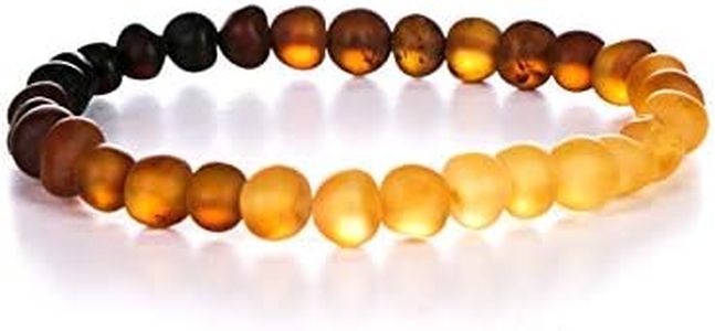 AMBERAGE Natural Baltic Amber Bracelet for Adults (Women/Men) - Hand Made from Raw-Unpolished/Certified Baltic Amber Beads(6 Colors) (7, Raw-Unpolished Rainbow), 7 inch, amber, Amber