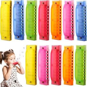 12 Pcs Kids Plastic Harmonica Bulk 10 Holes Toy Harmonica Translucent Harmonica Musical Instruments for Boys Girls Beginner, 6 Colors