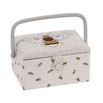 Hobby Gift Sewing Box, Wood/Fabric, Embroidered Bee, Medium