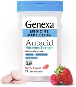 Genexa 3 Pack Clean Antacid Chewable Tablets | Maximum Strength Calcium Carbonate for Heartburn, Acid Indigestion & Upset Stomach Relief | Dye Free, 0% Artificial Additives | Berry Flavor, 216ct