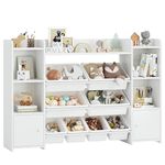 FOREHILL Toy Storage Unit Children's Bookcase Kids Storage Unit Toy Organiser with 8 Removable Boxes and Storage Shelves for Playroom Bedroom Living Room White