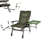 Portable Fishing Chair, Folding Armchair, Adjustable Back Rest, Table and Rod Holder Ergonomic Design 360° Rotating Feet To Adapt To Multiple Terrains Ideal for Camping Picnic Garden F5R STP