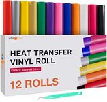 HTVRONT HTV Heat Transfer Vinyl Bundle (12 Pack) - 12"x 5FT HTV Vinyl Rolls, Easy to Cut Iron on Vinyl for Cricut & Cameo, Easy to Weed Heat Transfer Vinyl