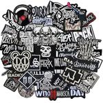 HARINI Morale Patch, 50 Pcs Mixed Patches Band Rock Music Badges Punk Embroidery Skull Patches for Jacket Jeans Backpacks Hat Assorted Style Badges Clothes Stickers DIY Applique Stripe. (Black)