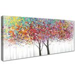 Wooden Framed Canvas Wall Art Colorful Tree of Life Large Canvas Print Abstract Tree Landscape Painting On Canvas Poster Wall Artworks Pictures for Living Room Bedroom Home Office Decoration 50x120cm