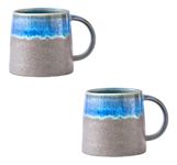 FIGHVER 16Oz Large Ceramic Coffee Mug Set of 2, Big Handmade Pottery Tea Cup with Handle for Office and Home, Microwave and Dishwasher Safe, Unique Gift for Parents Family Friends (Blue, 2)