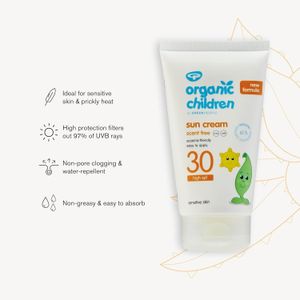 Green People Organic Children Sun Cream SPF30, Scent Free, 150ml – Vegan, Reef Safe
