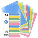 DocFeedz 10 Part Plastic File Dividers A4 with Index Paper Pack of 05 – Pastel Colour Folder Dividers A4 with Pre-Punched Holes – Ring Binder Dividers for Home, School, & Professional Use