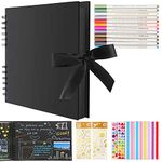 BEBPAEGUN Scrapbook Photo Album 80 Black Pages Album Photo Scrapbooking, DIY Scrapbook Kit Memory Books Guestbooks Wedding Photo Album, With 12 Metal Pens, Photo Corners, Stickers & Templates