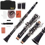 Mowind Clarinet Bb Flat 17 Keys Beginner Student Clarinet Woodwind Instrument with 2 Barrels Carry Case Clarinet Cleaning Kit