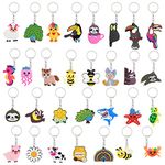 FEPITO 30 Pack Animal Keychains for Party Favors Supplies, Kids Party Bag Fillers, School Carnival Rewards, Baby Shower Party Favors