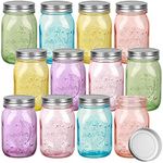 12 Pcs 16 oz Colored Mason Jars with Lids Bulk, Vintage Color Glass Mason Jars for Storage Airtight Regular Mouth Canning Jar Multifunction Glass Container for Fermenting Jelly DIY Crafts Decor