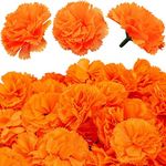 WILLBOND 140 Pieces Marigold Flower Heads Mexican Artificial Marigold Flowers Day of The Dead Decoration for Diwali Indian Home Decor DIY Wreath Garland Craft Halloween Christmas New Year(Orange)