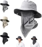 Breathable Fisherman Hat with Detachable Face Mask, 2026 New Fisherman's Sun-Protective Face Covering Adjustable Unisex (Grey*1)
