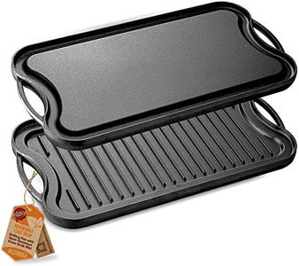 NutriChef Cast Iron Griddle Reversible- Flat & Grilled, Heavy Duty BBQ Skillet Griddle, Extra Wide Flat Grill Pan, with Scraper, Safe for Induction, and All Stovetops
