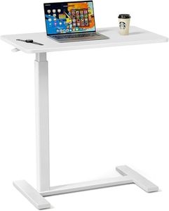 Mobile Standing Desk, Pneumatic Height Adjustable Rolling Laptop Table, Gas Lift Bedside Table, Sit to Stand Computer Desk with Hidden Wheels for Home, Office, Medical (White)