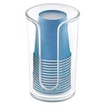 mDesign Modern Plastic Compact Small Disposable Paper Cup Dispenser - Storage Holder for Rinsing Cups on Bathroom Vanity Countertops, Cups Included - Clear