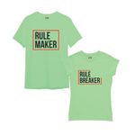 Bouncy Toonz Matching Dad Daughter Tshirt Combo- Regular Fit Cotton Round Neck Half Sleeve (cus-rulemakerbrkr-mgreen) MintGreen