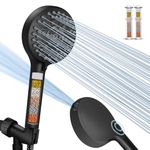 High Pressure 10-Mode Handheld Shower Head - Built in Power Wash for Clean, Replaceable Filter Soften Hard Water Remove Chlorine, 60 Inches Hose, Overhead Bracket, Anti-Clog Nozzle (Matte Black)