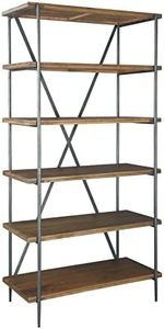 Hekman Furniture Bedford Park Open Shelving – 5-Tier Industrial Bookcase with Wood Slab Shelves, Forged Iron Frame, Rustic Bookshelf for Living Room, Home Office, Decorative Display Storage