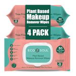 EcoSoul Makeup Remover Wipes Plant-Based 30 Count Per Pack (Pack of 4), Alcohol-Free, Fragrance-Free, Hypoallergenic Face Cleansing Tissues Ophthalmologist & Dermatologist Approved
