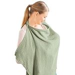 Konssy Muslin Nursing Cover for Baby Breastfeeding Breathable 100% Cotton Breastfeeding Cover with Rigid Hoop for Mother Nursing Apron Multi-use Carseat Canopy (Sage)