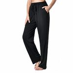 LNJE BETTER AND BETTER Women's Drawstring Pants, Wide Leg Yoga Sweatpants Loose Cotton Pants Lounge Joggers with Pockets (Black,XXL)