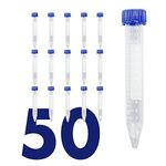 Conical Plastic Test Tube with Screw Caps [50 Pack], 15mL Test Tubes with Lids, 15 mL Falcon Tubes with Printed Graduation and Write-on Spot for Research, School Collages, Non medical Grade