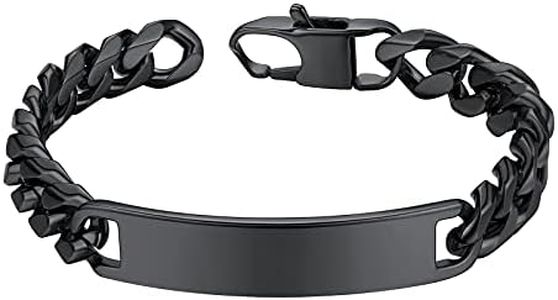 Black Bar Bracelet for Men Chunky Cuban Link Wrist Chains 8.3inch 10mm Width Medical Alert ID Bracelets