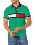 Tommy Hilfiger Men's Short Sleeve Cotton Pique Flag Polo in Regular Fit, Green Treasure, Small