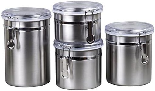 Creative Home Set of 4 Pieces Stainless Steel Kitchen Storage Jar Container Canister with Clear Airtight Lid and Locking Clamp for Food, Cookie, Flour, Sugar, Tea, Coffee Storage