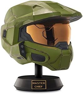 HALO Master Chief Deluxe Helmet with Stand - LED Lights on Each Side - Battle Damaged Paint - One Size Fits Most – No Sounds or SFX