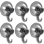 LUXEAR Suction Cup Hooks,6 Pack Powerful Suction Hooks,Shower Suction Cup Hooks Holder Removable and Reusable,Heavy Duty Vacuum Suction Hooks for Bathroom Kitchen Shower Towel Loofah Office Key,Black