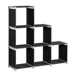 SONGMICS 6-Cube Bookcase, DIY Cube Storage Rack, Staircase Organiser in Living Room, Bedroom, Children’s Room, Study, for Toys and Daily Necessities, Room Divider, Black LSN63H