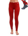 Merino Wool Base Layer Women Pants 100% Merino Wool Leggings Thermal Underwear Bottoms Lite, Midweight, Heavyweight + Socks (XX-Large, 250 Cherry Red)