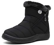 Hsyooes Womens Snow Boots Warm Ladies Winter Boots Ankle Booties Water-resistant Short Boots Walking Faux Fur Lining Black A 5UK=Label size 38