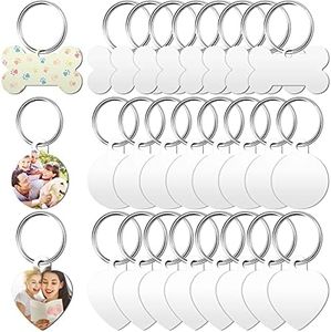 Frienda Sublimation Blank Dog Tags Bone-Shape Pet ID Tag Aluminum Alloy Double Sided with Key Ring for Dogs and Cats, 24 Pieces, Silver